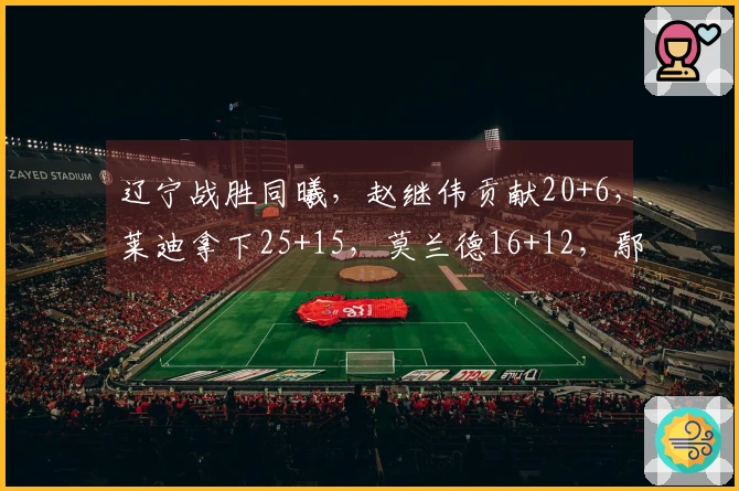 辽宁战胜同曦，赵继伟贡献20+6，莱迪拿下25+15，莫兰德16+12，鄢手骐得15分